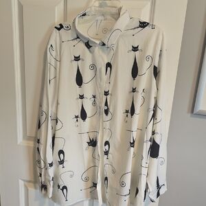 Stylish Black and White Cat Print Shirt, XXL